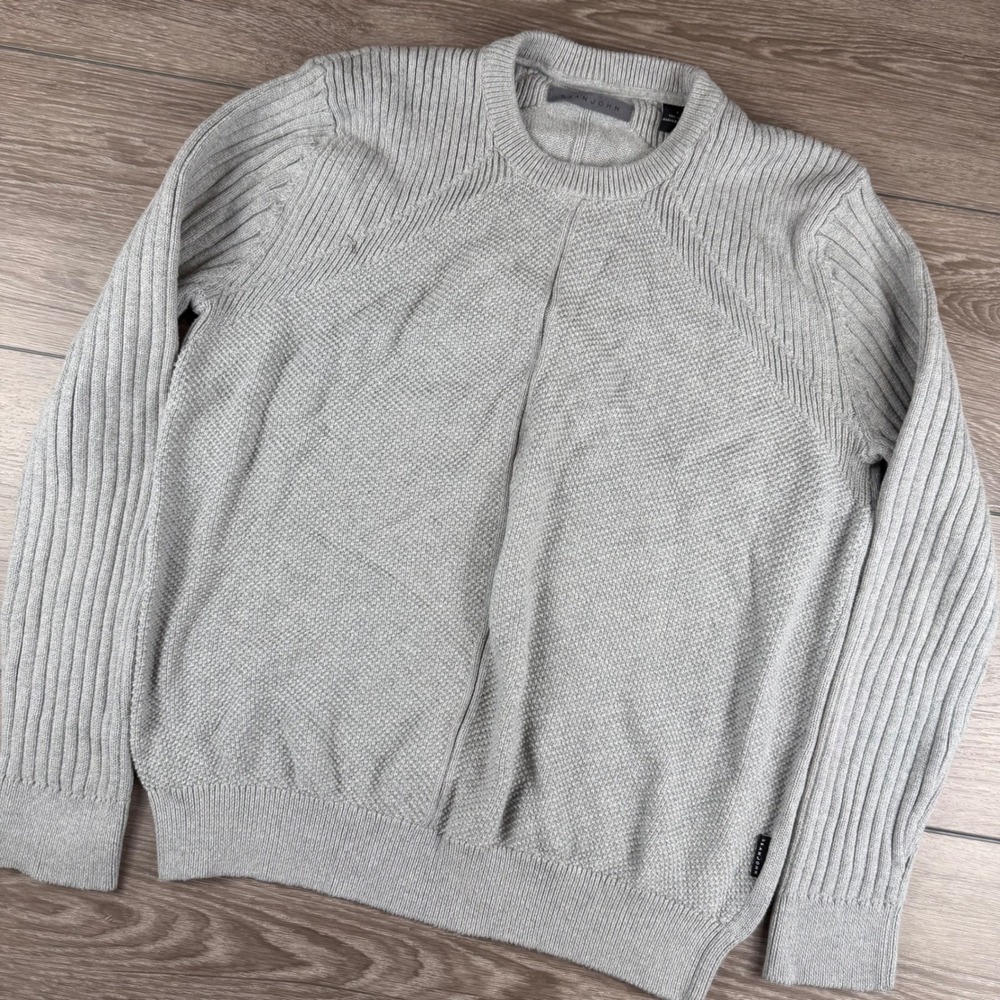 Sean John Men Sweater Mixed Knit Ribbed Cotton Grey Large